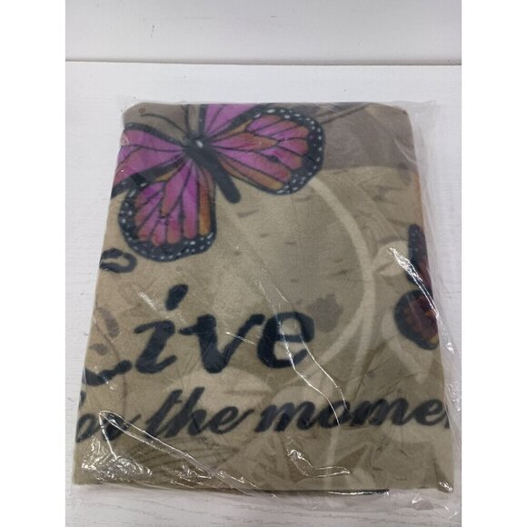Vintage Live Love Laughs Inspirational Throw Butterfly Print Brown Purple Fleece - Picture 3 of 4
